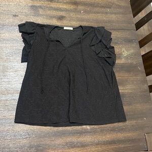Black Eyelet Ruffle Sleeve Top